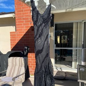 Georgiou Floor Length Black Sequined Evening Gown, Size Large